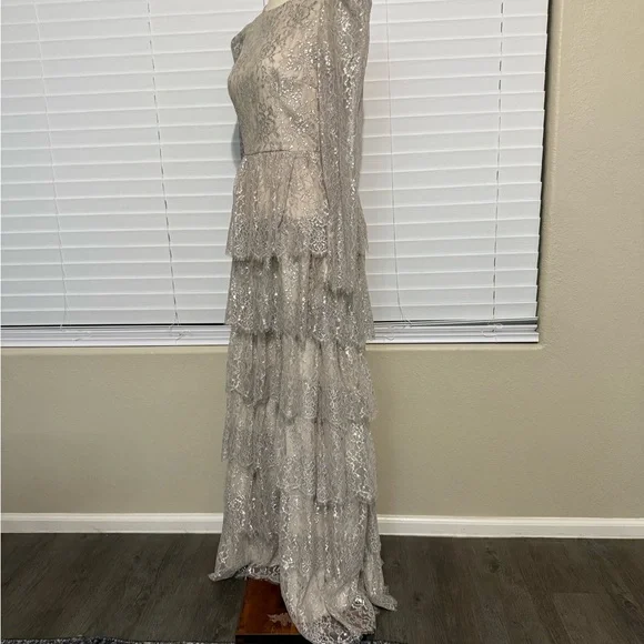 Antonio Melani x Born on Fifth “Clara” Metallic Lace Tiered Ruffle Maxi Dress - Picture 10 of 13